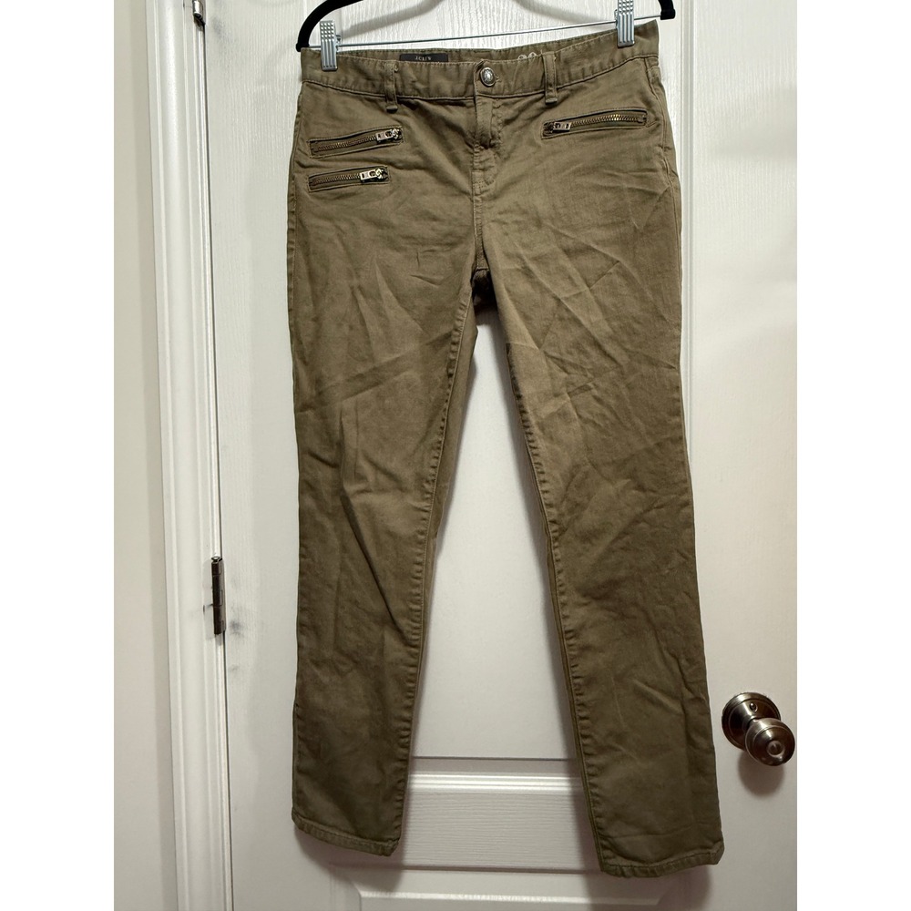 J. Crew Toothpick Ankle Pants 29 Olive Green Zipper Moto Skinny 04901 Womens